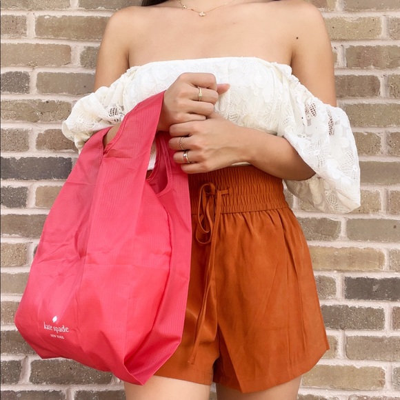 Kate Spade Medium Tote Packable Reusable Shopping Tote Beach Bag Red Multi - Picture 4 of 4